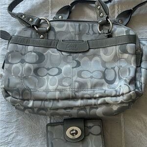 Coach Silver and Gray Signature Shoulder Bag